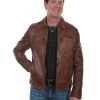 Jackets * | Online Scully Leatherwear Men'S Brown Washed Lamb Leather Jacket Tall