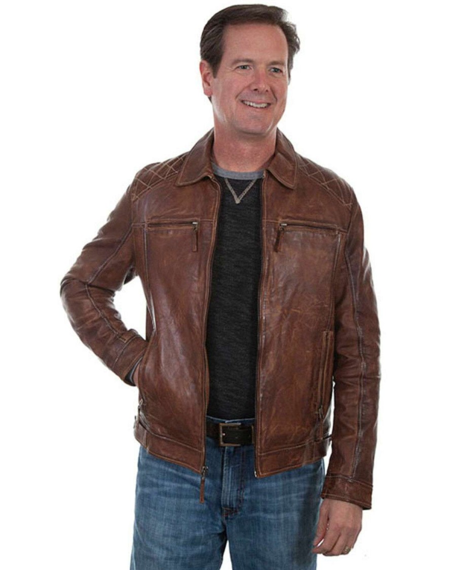 Jackets * | Online Scully Leatherwear Men'S Brown Washed Lamb Leather Jacket Tall