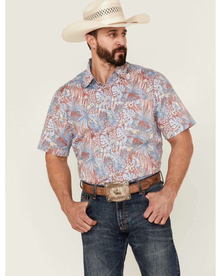 Shirts * | Limited Edition Scully Men'S Birds Of Paradise Floral Print Short Sleeve Button-Down Western Shirt