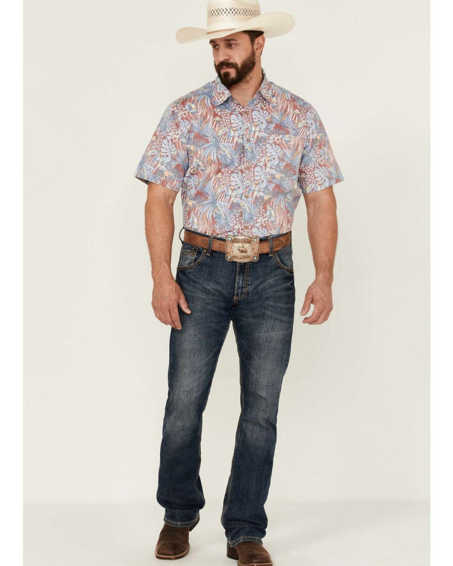 Shirts * | Limited Edition Scully Men'S Birds Of Paradise Floral Print Short Sleeve Button-Down Western Shirt