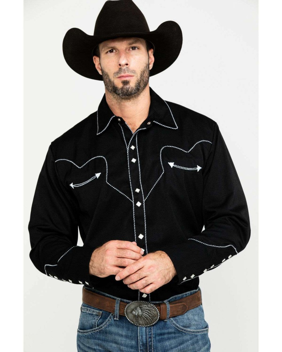 Shirts * | Limited Edition Scully Men'S Black Embroidered Long Sleeve Western Shirt