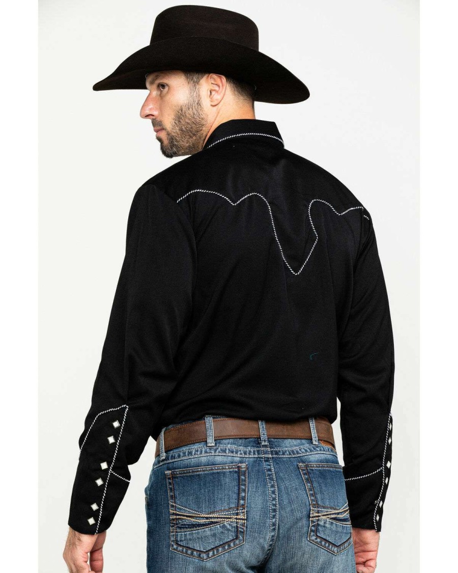 Shirts * | Limited Edition Scully Men'S Black Embroidered Long Sleeve Western Shirt