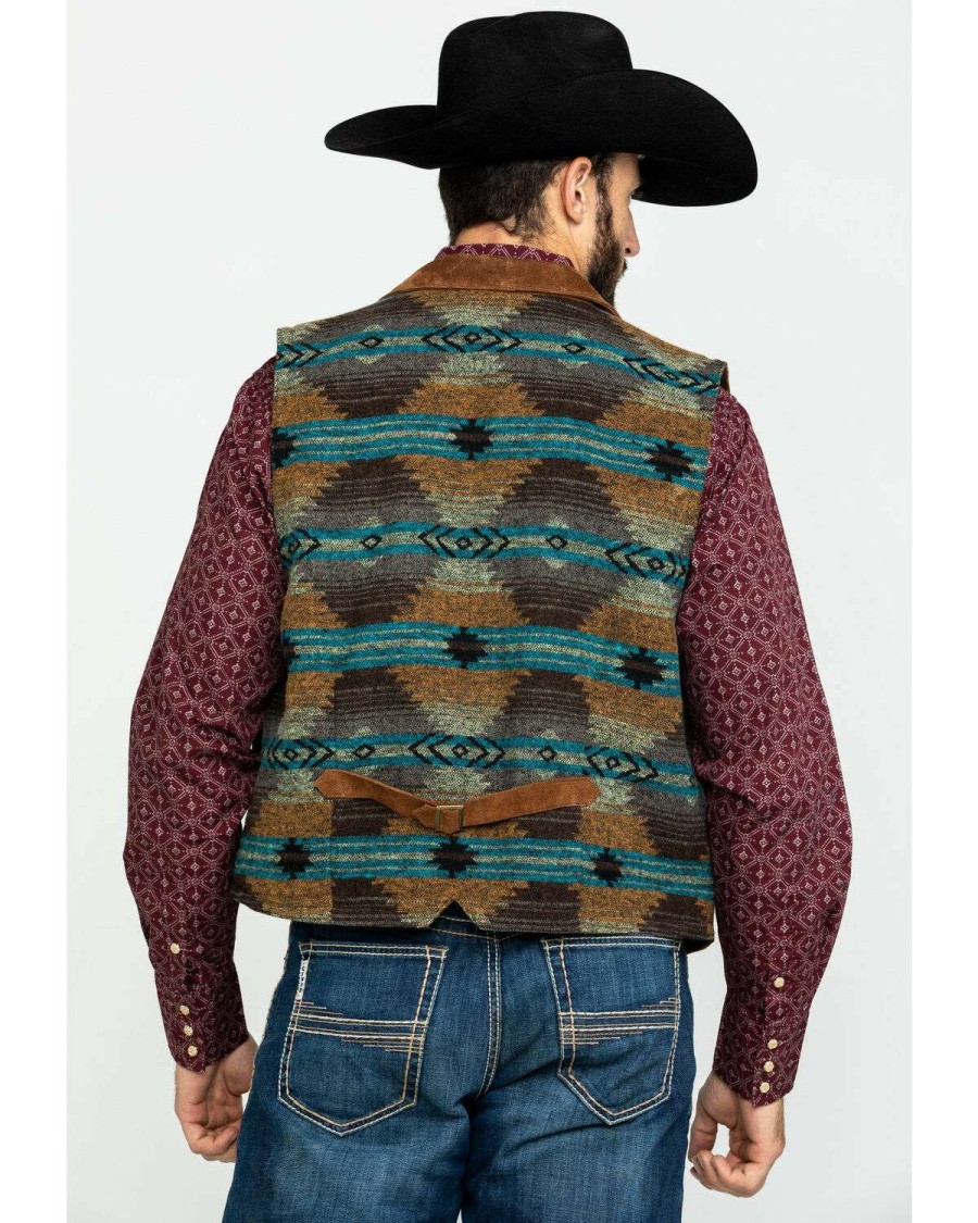 Vest * | Outlet Scully Leatherwear Men'S Southwestern Knit Back Suede Vest