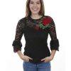 Tops * | Limited Edition Honey Creek By Scully Women'S Rose Applique Long Sleeve Lace Top