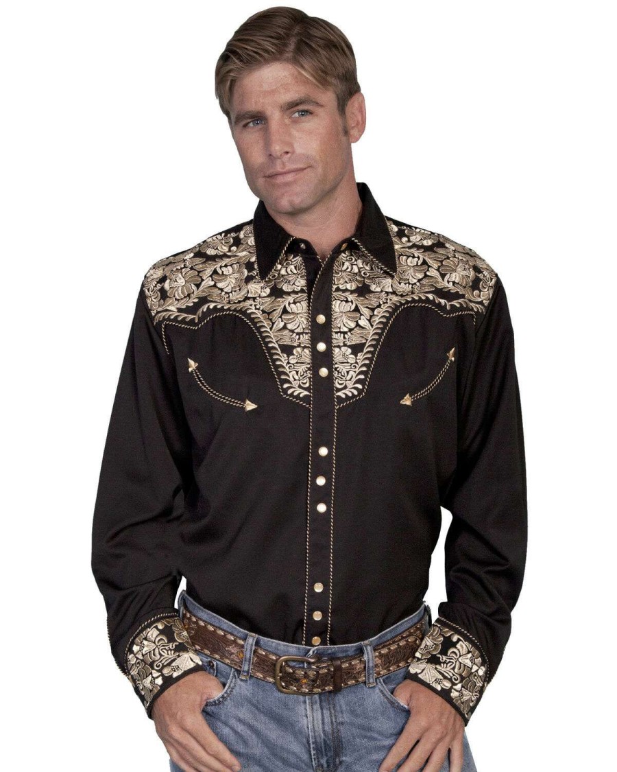 Shirts * | Discount Scully Men'S Embroidered Retro Western Shirt Big & Tall