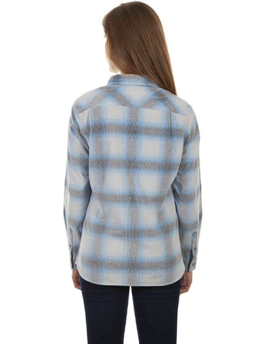 Tops * | Online Honey Creek By Scully Women'S Blue Corduroy Plaid Long Sleeve Top