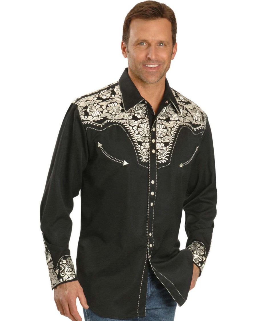 Shirts * | Sale Scully Men'S Silver Embroidered Gunfighter Long Sleeve Western Shirt