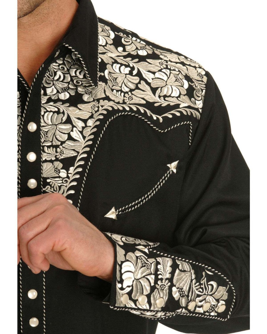 Shirts * | Sale Scully Men'S Silver Embroidered Gunfighter Long Sleeve Western Shirt