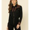 Shirts * | Online Scully Women'S Floral Embroidered Long Sleeve Western Shirt