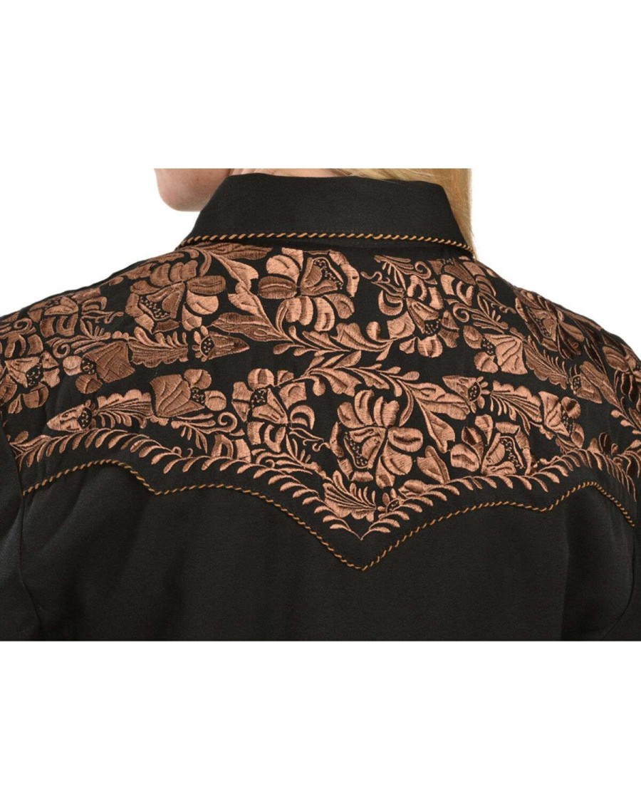 Shirts * | Online Scully Women'S Floral Embroidered Long Sleeve Western Shirt