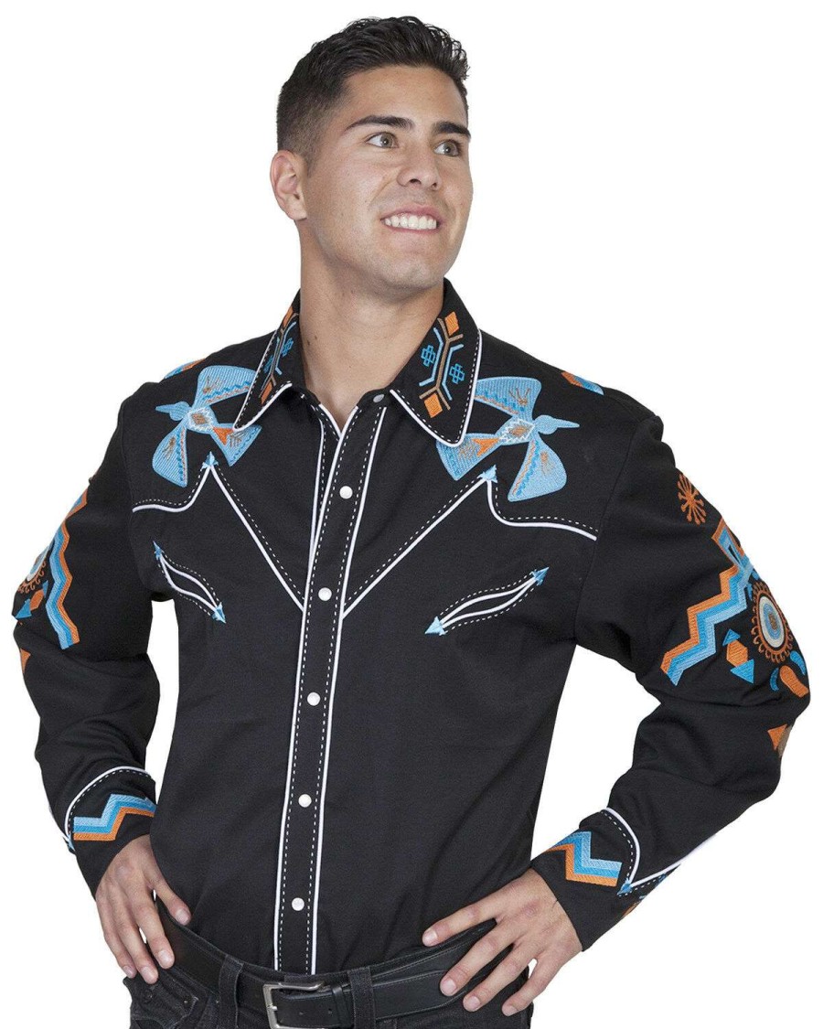 Shirts * | Limited Edition Scully Men'S Phoenix Embroidered Retro Long Sleeve Western Shirt