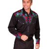 Shirts * | Limited Edition Scully Men'S Vibrant Floral Embroidered Retro Long Sleeve Western Shirt