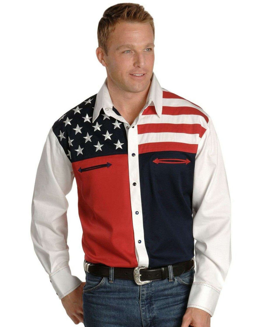 Shirts * | Sale Scully Patriotic American Flag Colorblock Western Shirt Big & Tall