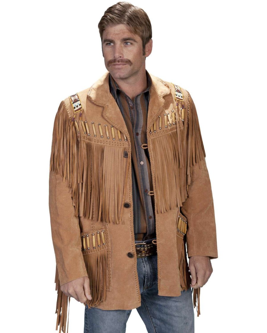 Jackets * | Limited Edition Scully Men'S Bone Beaded Fringe Leather Jacket