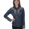 Shirts * | Discount Scully Women'S Vine Embroidered Long Sleeve Western Shirt