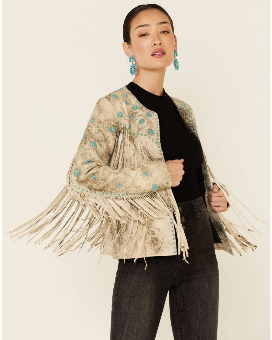 Jackets * | Limited Edition Scully Women'S Vintage Cream Fringe Jacket