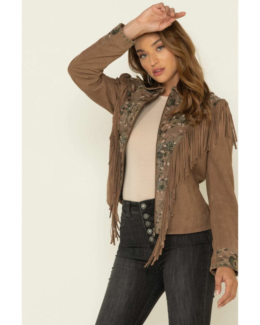 Jackets * | Sale Scully Women'S Brown Beaded Fringe Jacket