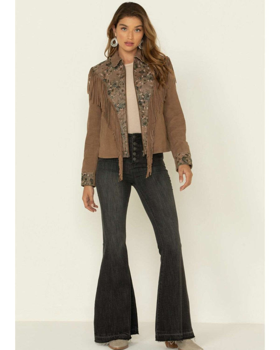 Jackets * | Sale Scully Women'S Brown Beaded Fringe Jacket