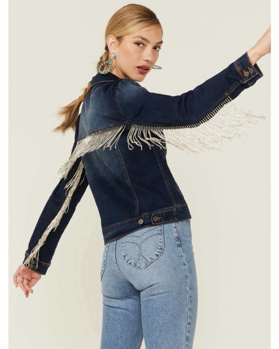 Jackets * | Online Scully Women'S Rhinestone Fringe Denim Jacket