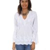 Blouse * | Discount Cantina By Scully Women'S White Plunge Long Sleeve Blouse