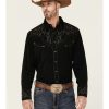 Shirts * | Limited Edition Scully Men'S Longhorn Embroidered Studded Black Long Sleeve Snap Western Shirt