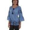 Blouse * | Outlet Honey Creek By Scully Women'S Denim Peplum Long Sleeve Blouse