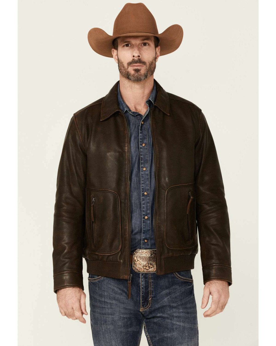 Jackets * | Sale Scully Men'S Dark Brown Rugged Lamb Zip-Front Leather Jacket