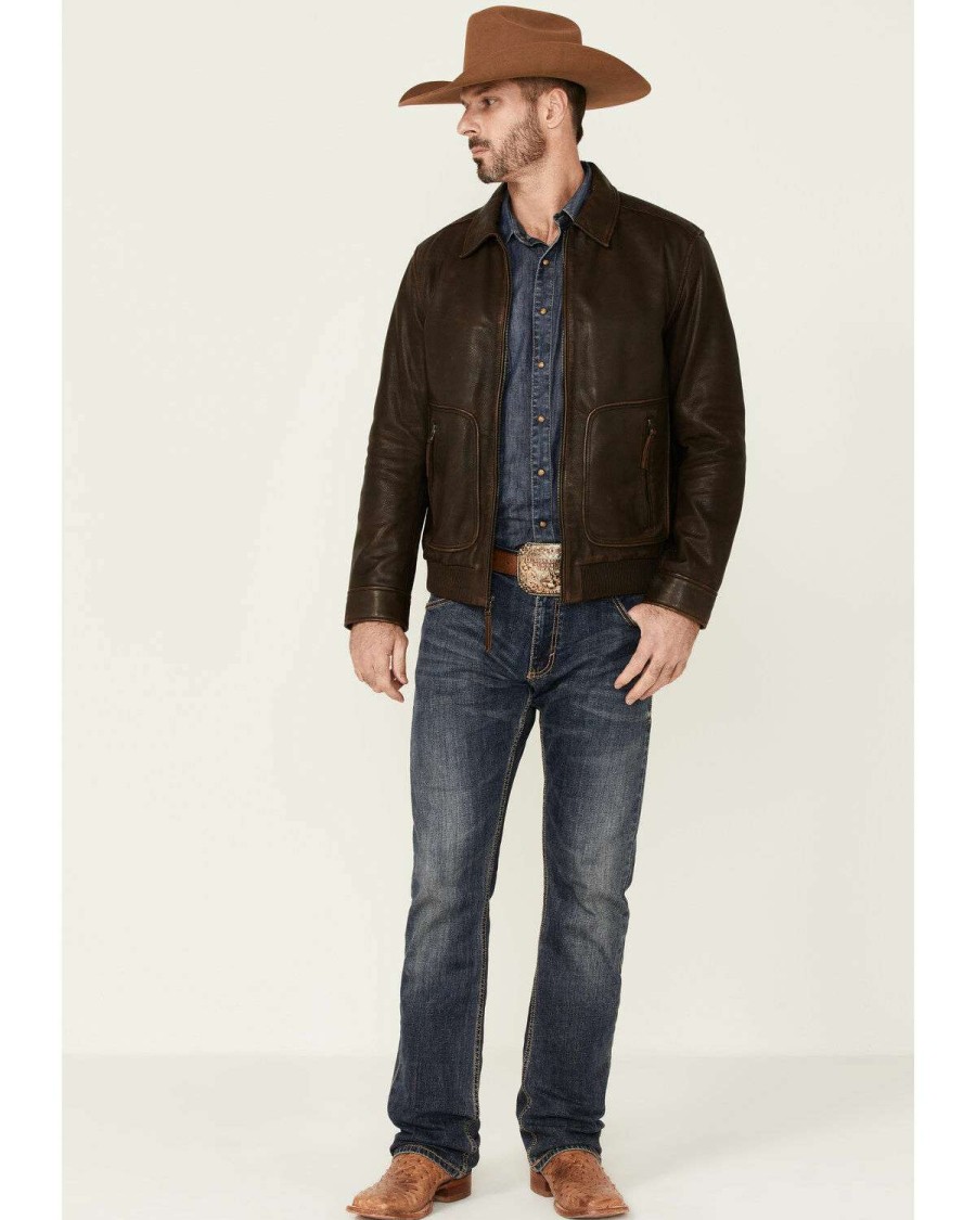 Jackets * | Sale Scully Men'S Dark Brown Rugged Lamb Zip-Front Leather Jacket