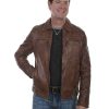 Jackets * | Online Scully Leatherwear Men'S Brown Washed Lamb Leather Jacket