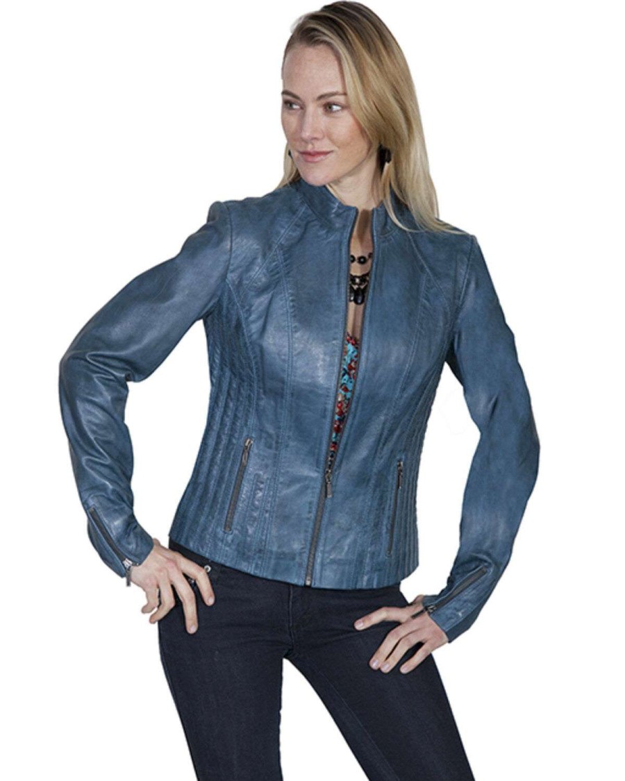 Jackets * | Discount Leatherwear By Scully Women'S Blue Lamb Leather Jacket