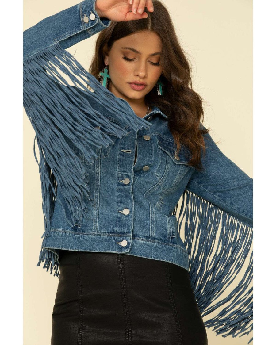 Jackets * | Sale Honey Creek By Scully Women'S Denim Fringe Twist Jacket