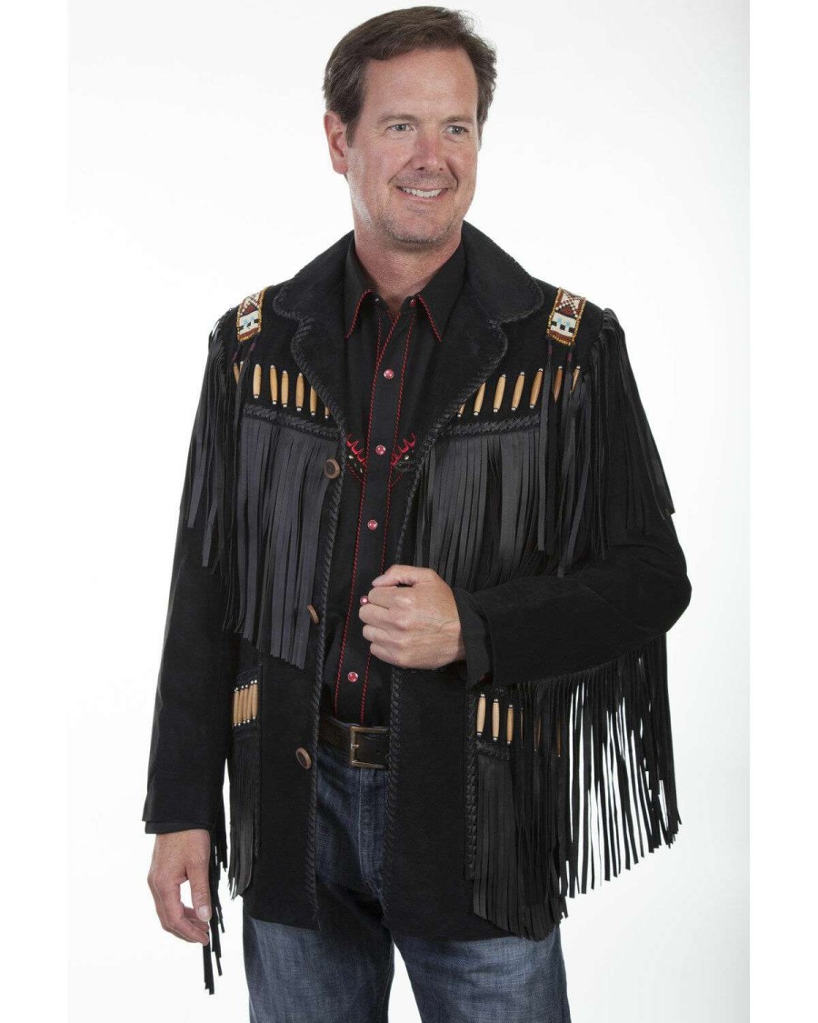 Jackets * | Sale Scully Men'S Boar Suede Fringe Jacket