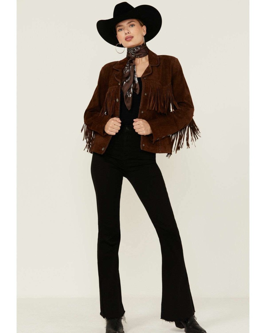 Jackets * | Sale Scully Women'S Caf Brown Suede Fringe Jacket