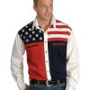 Shirts * | Sale Scully Men'S Patriotic American Flag Colorblock Long Sleeve Western Shirt