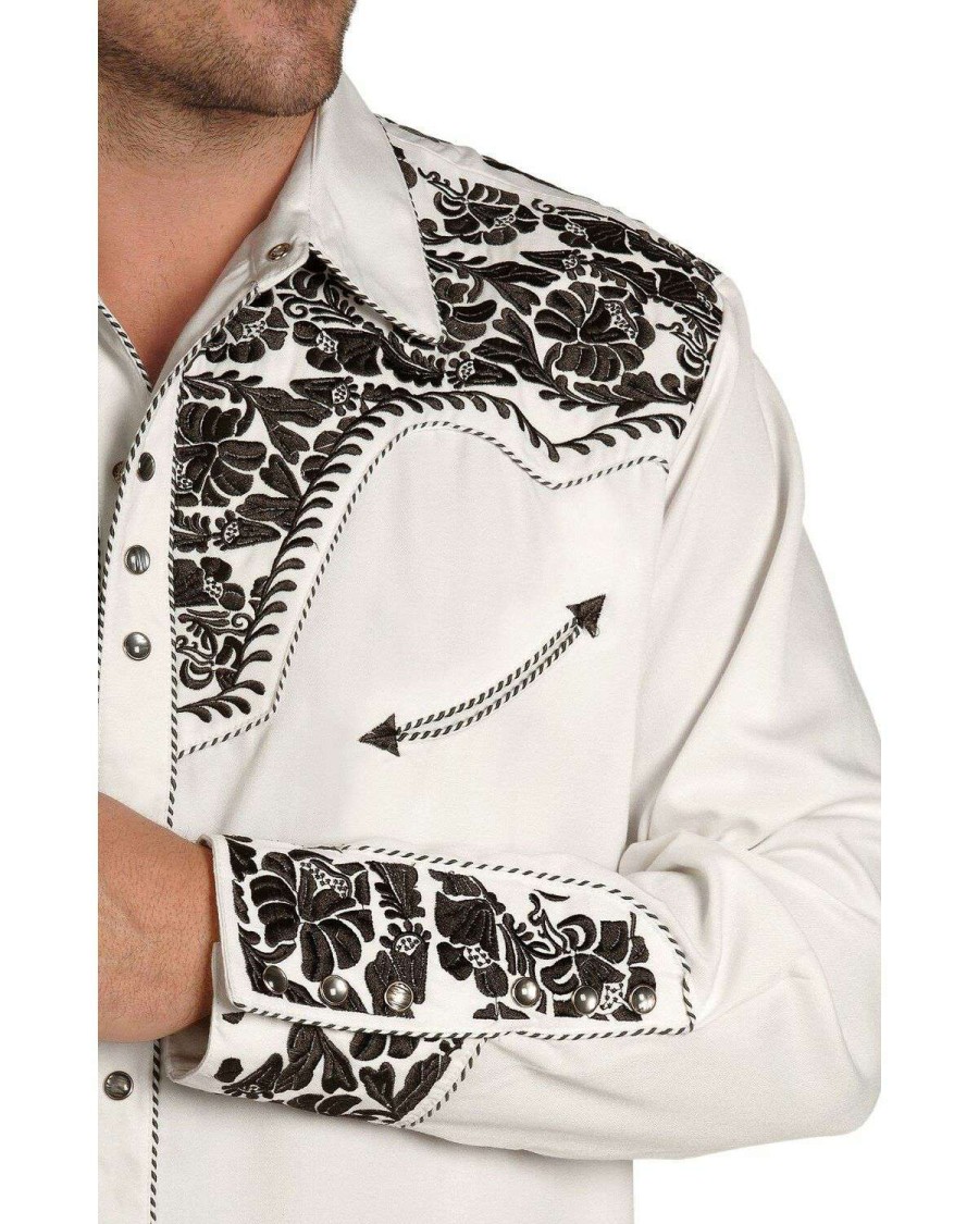 Shirts * | Sale Scully Men'S Pewter-Tone Embroidered Retro Long Sleeve Western Shirt Big & Tall