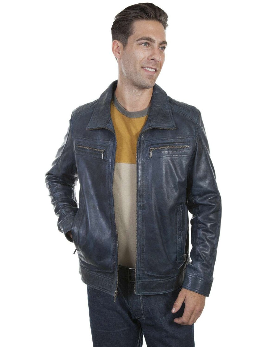 Jackets * | Discount Scully Men'S Denim Lamb Leather Retro Jacket