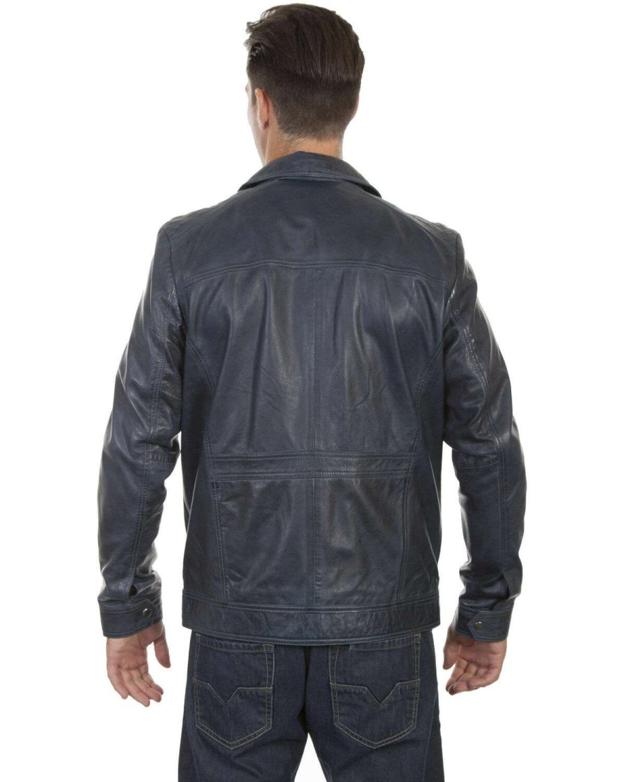 Jackets * | Discount Scully Men'S Denim Lamb Leather Retro Jacket