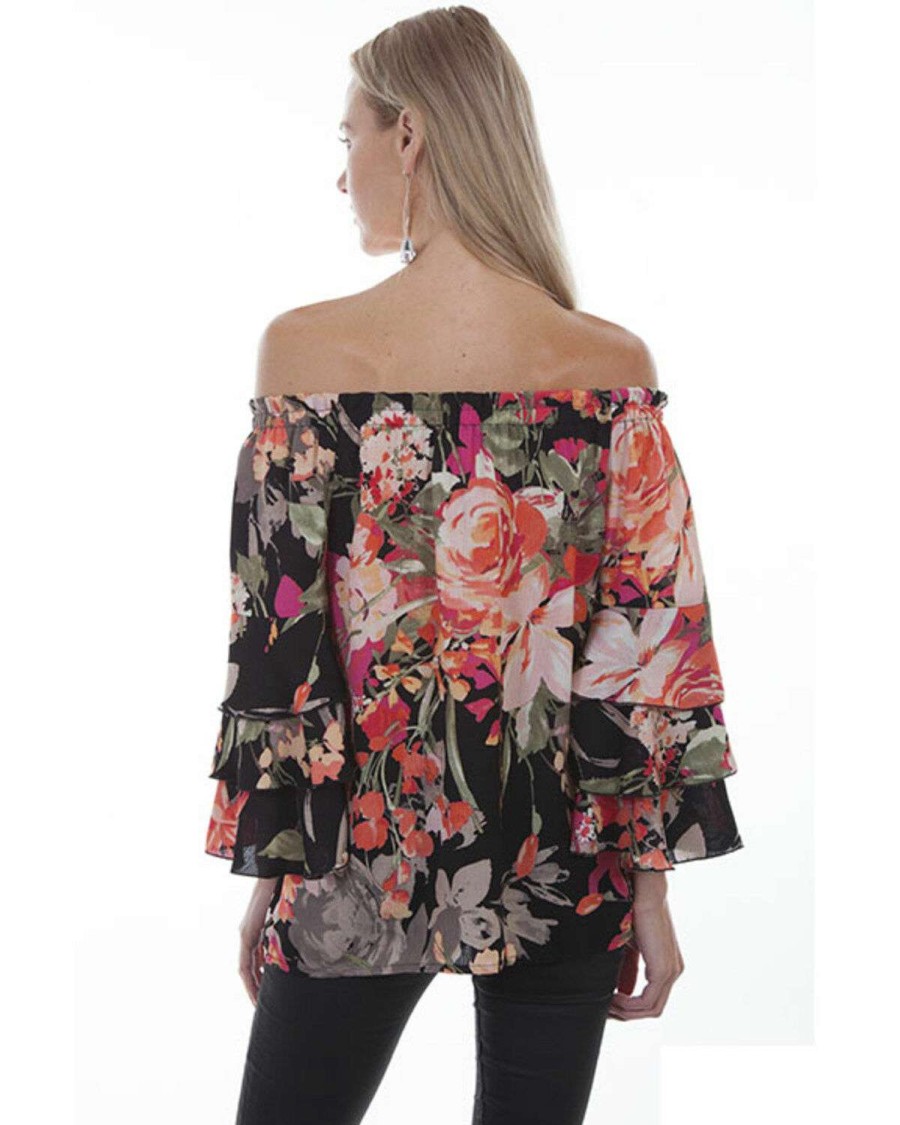 Blouse * | Limited Edition Honey Creek By Scully Women'S Black Floral Peasant Blouse