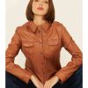 Jackets * | Sale Scully Women'S Rich Lamb Lined Snap-Front Leather Shirt Jacket