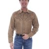 Shirts * | Limited Edition Scully Men'S Tan All Over Paisley Print Embroidered Long Sleeve Snap Western Shirt