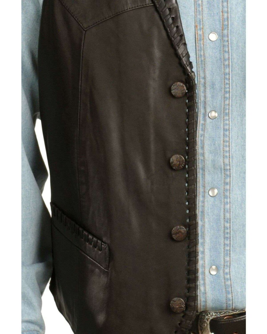 Vest * | Limited Edition Scully Men'S Whipstitch Leather Lapel Vest