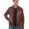 Jackets * | Sale Scully Leatherwear Men'S Brown Washed Lamb Leather Jacket Big