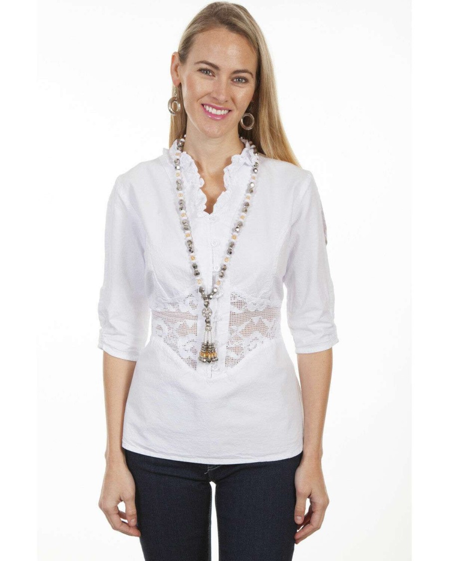 Blouse * | Online Cantina By Scully Women'S White Lace Peek-A-Boo Blouse