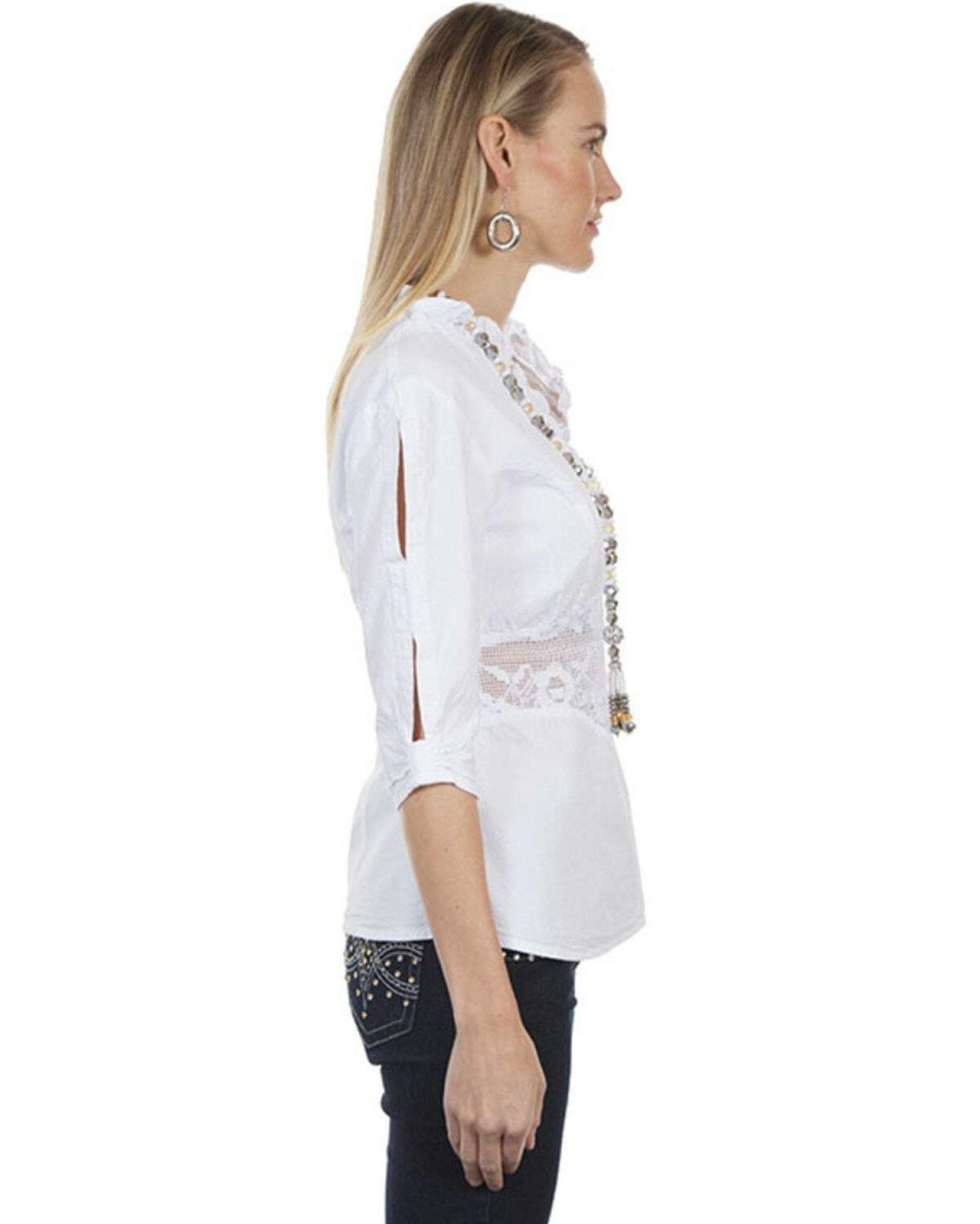 Blouse * | Online Cantina By Scully Women'S White Lace Peek-A-Boo Blouse