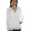 Blouse * | Outlet Honey Creek By Scully Women'S Ivory Swiss Dot Ruffle Blouse