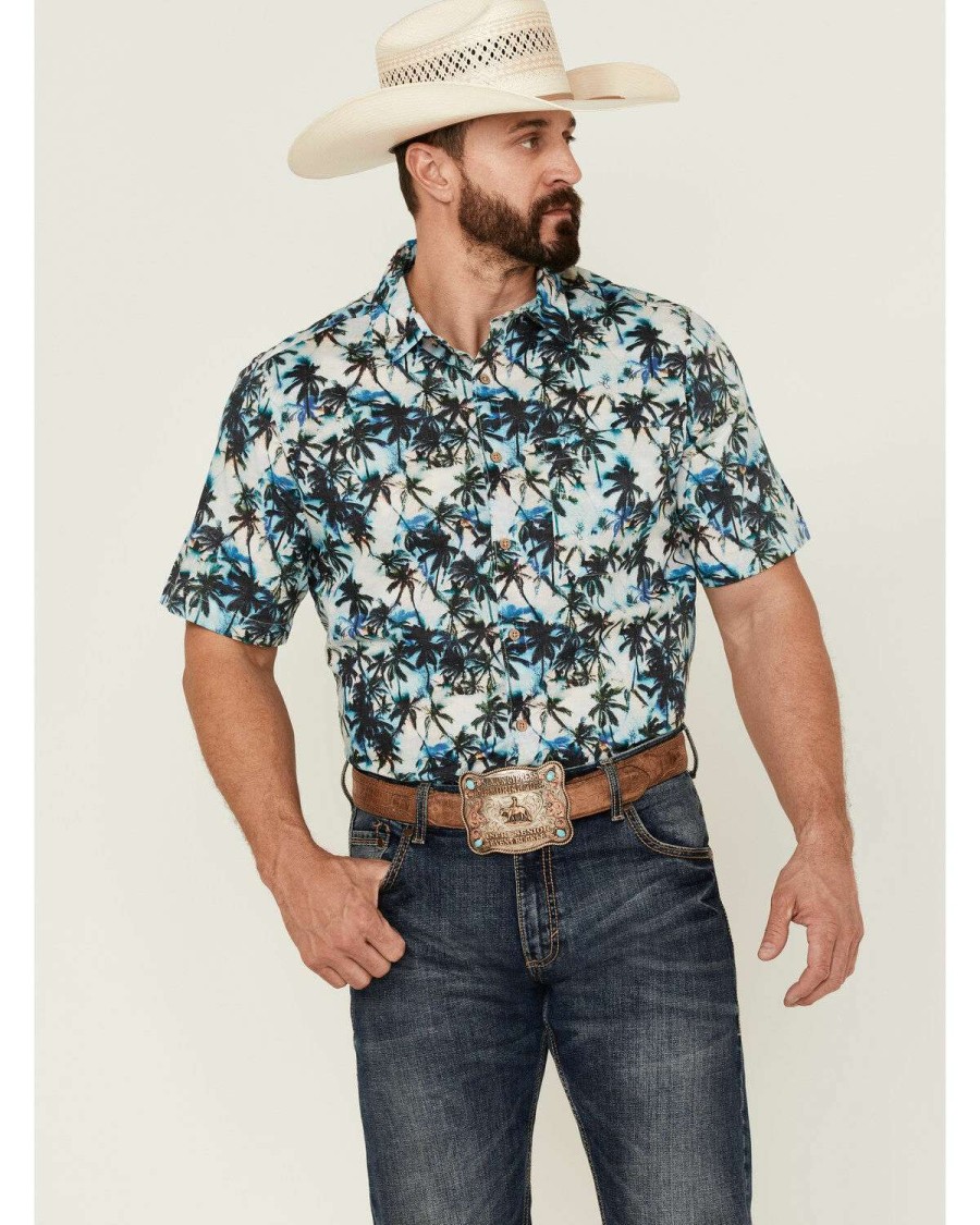 Shirts * | Outlet Scully Men'S Palm Trees Floral Print Short Sleeve Button-Down Western Shirt