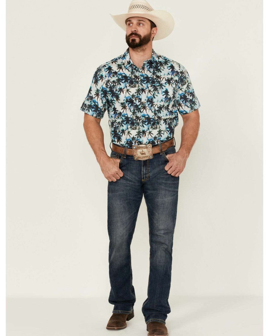 Shirts * | Outlet Scully Men'S Palm Trees Floral Print Short Sleeve Button-Down Western Shirt