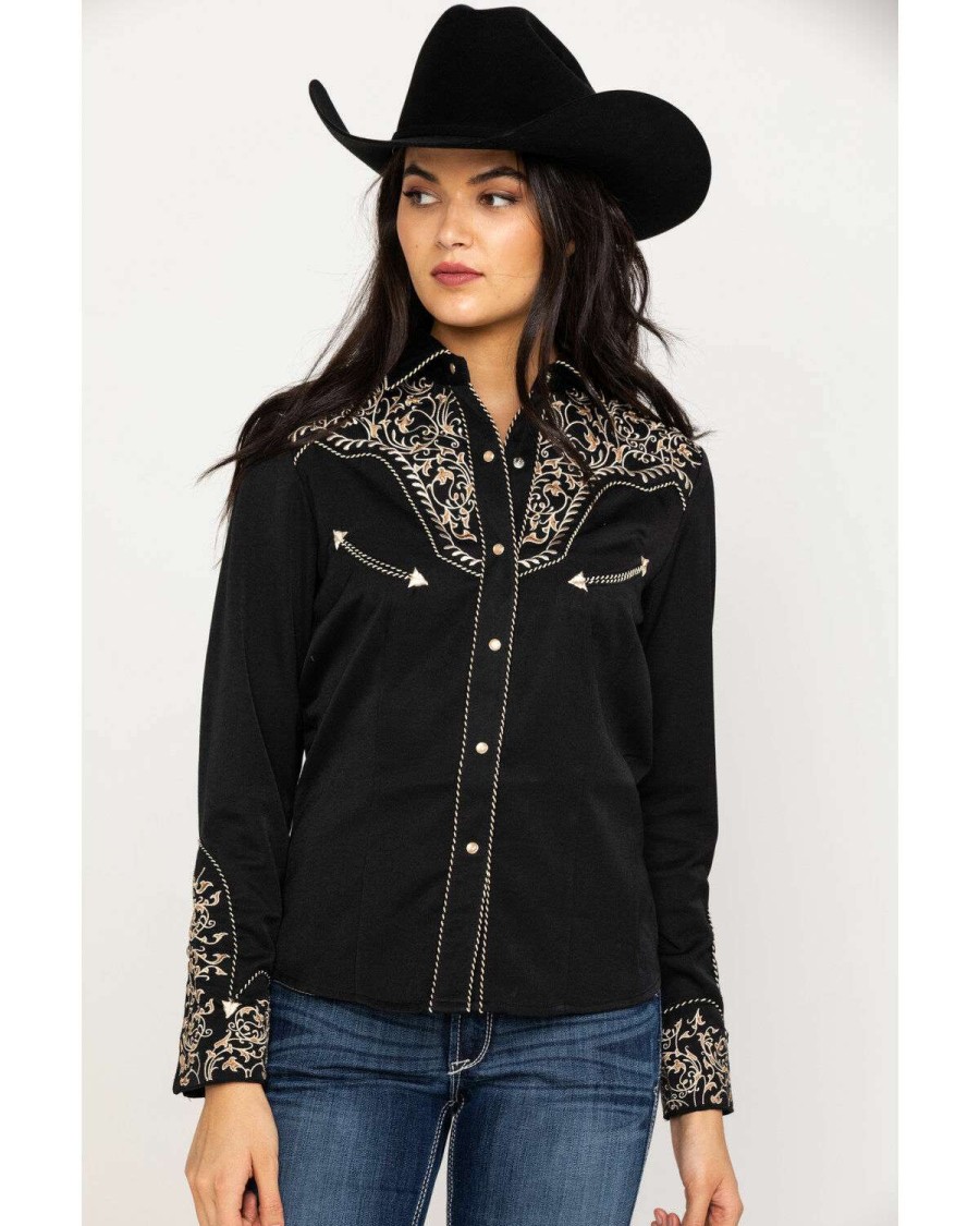 Shirts * | Outlet Scully Women'S Scroll Embroidered Long Sleeve Western Shirt