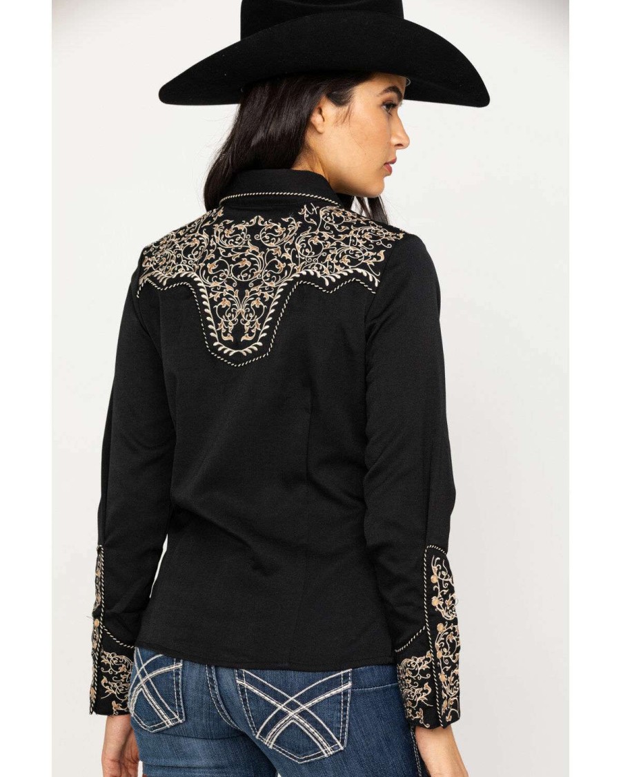 Shirts * | Outlet Scully Women'S Scroll Embroidered Long Sleeve Western Shirt