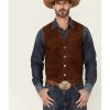 Vest * | Online Scully Men'S Cafe Brown Suede Snap-Front Lapel Vest